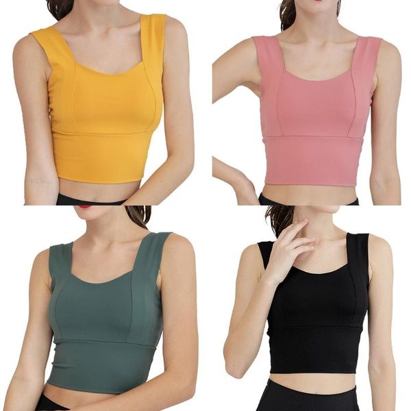 

gym clothing women seamless yoga sports bra wide strap padded support workout bralette solid color quick dry wireless crop tank top, White;black