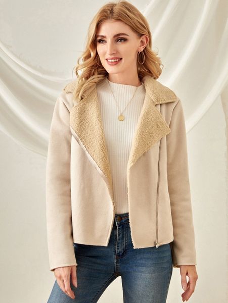 

emery rose teddy lined suede moto jacket i2on#, Black;brown