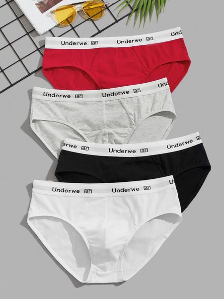 

men 4pcs letter graphic brief u3vy#, Black;brown