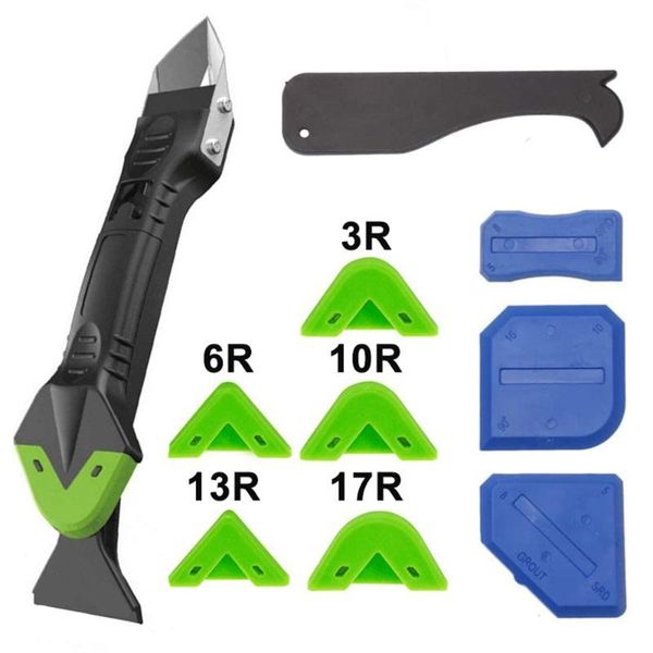 

professional hand tool sets 5 in 1 silicone caulking tools kit grout scraper remover glass glue angle caulk with pads