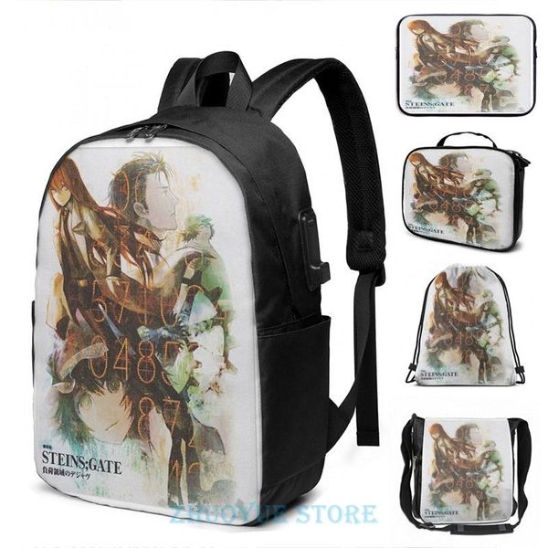 

backpack funny graphic print steins gate (2) usb charge men school bags women bag travel laptop