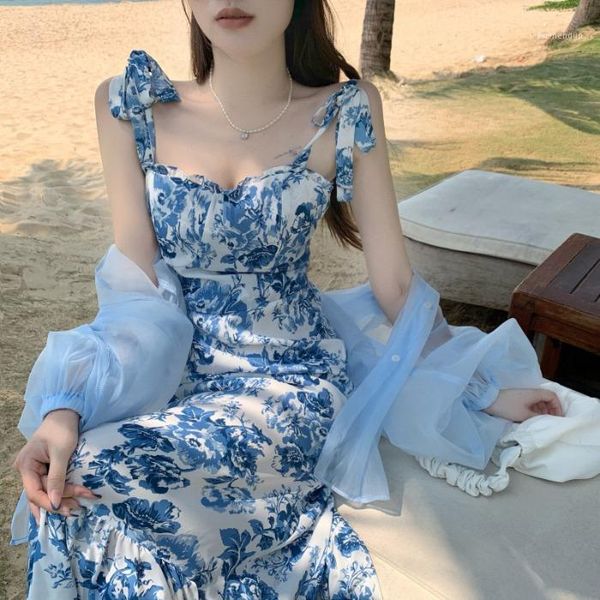 

casual dresses summer french style party midi dress women's 2021 fashion vintage elegant fairy harajuku printed female sling, Black;gray