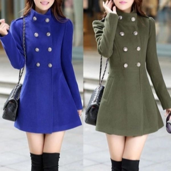 

women's wool & blends office autumn cashmere plaid winter coats for tweed overcoat women korean blend elegant coat, Black
