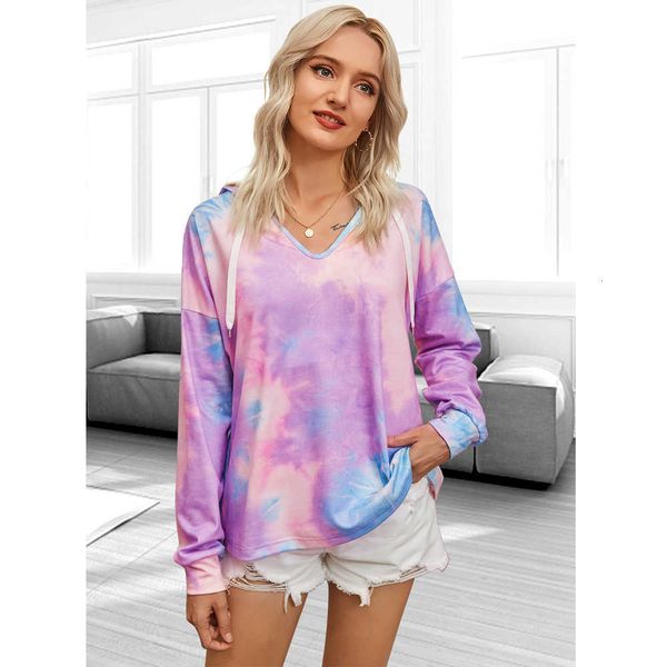 

women's hoodies & sweatshirts european and american autumn winter women's wear tie-dyed long-sleeved loose hat wei eer9, Black