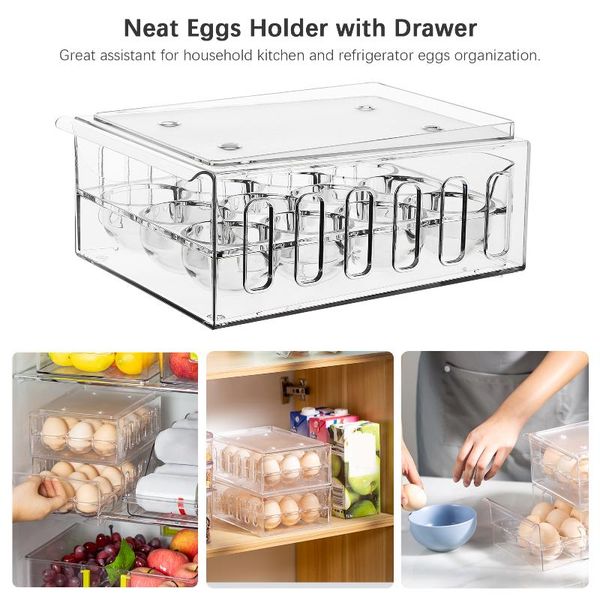 

storage bottles & jars household egg box drawer fridge organizer container space saving stackable food with 12 slots