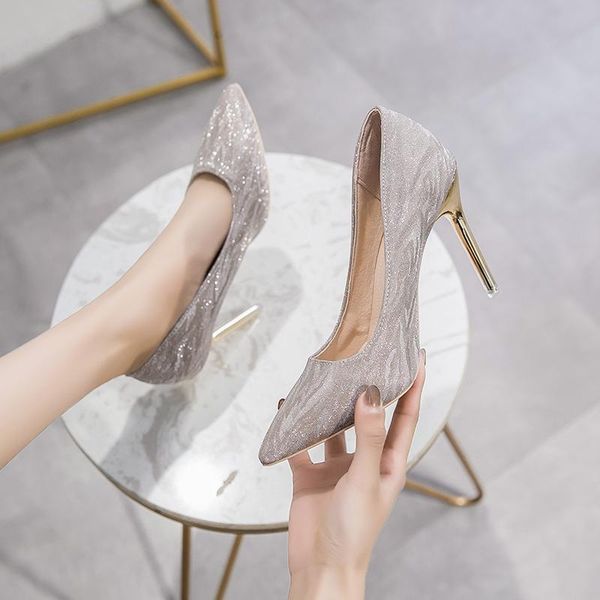 

dress shoes woman pointed toe high heeled bling wedding mujer elegant party for women stiletto heels silver glitter pumps, Black