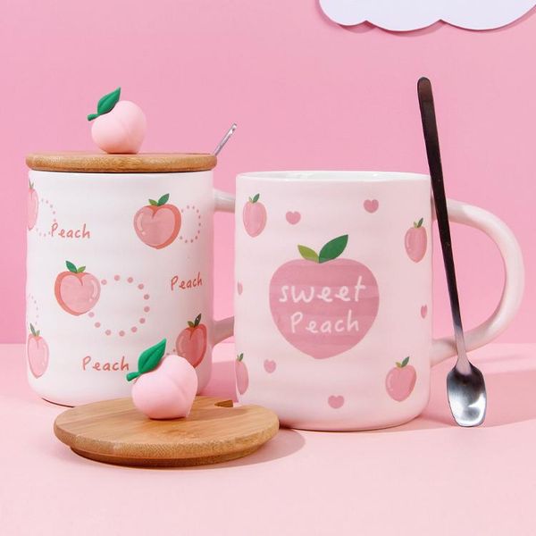 

mugs korean pink ceramic cup frosted mug business office tea coffee with cover and spoon