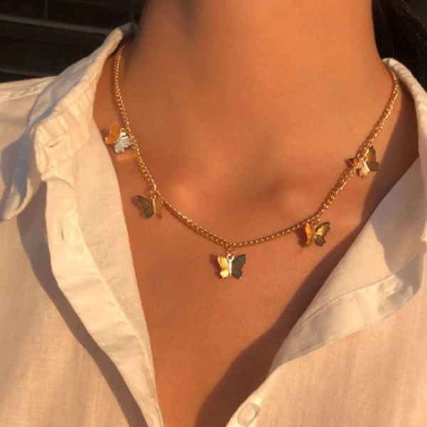 

chains vintage pendant butterfly necklace for women butterflies charm choker necklaces boho fashion jewelry gift wacat, Silver