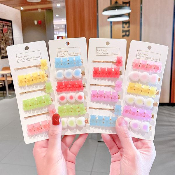 

2pcs/set girls cute cartoon bear heart fudge hairpins kids sweet hair clips barrettes ornament fashion accessories, Slivery;white