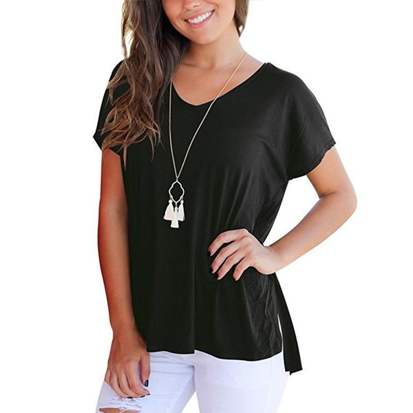 

women's t-shirt sleeve summer v-neck short loose, White