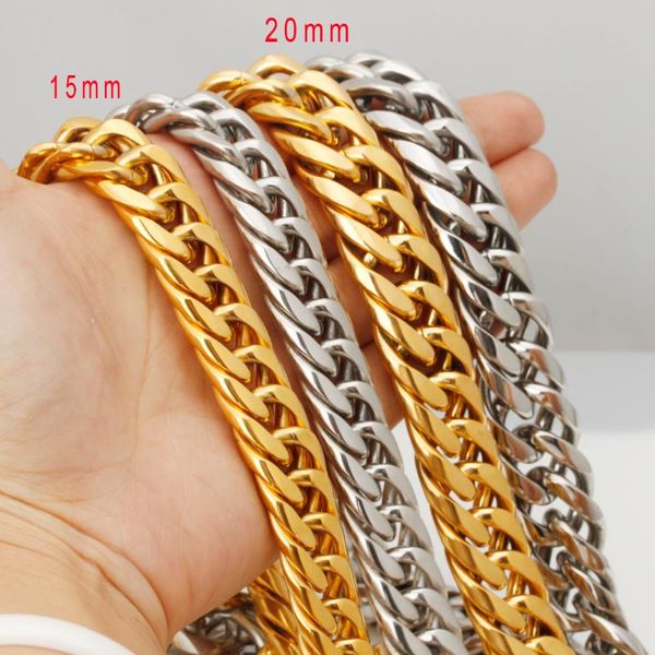 

chains 16/20mm width heavy thick silver color gold round curb cuban 316l stainless steel necklace link mens chain cool jewelry