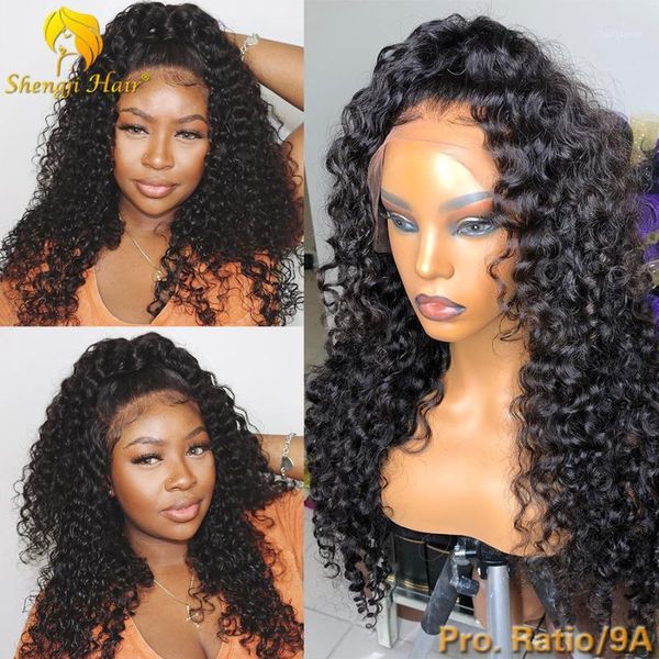 

glueless lace front human hair wigs for black women 13x6 remy fake scalp curly wig pre plucked with baby1, Black;brown