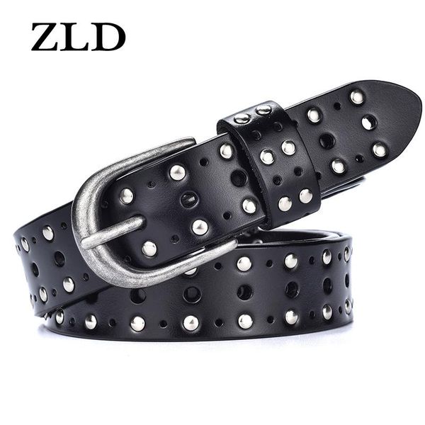 

belts zld women's belt fashion genuine leather pin buckle lady rivet decorated waistband vintage classice waist, Black;brown