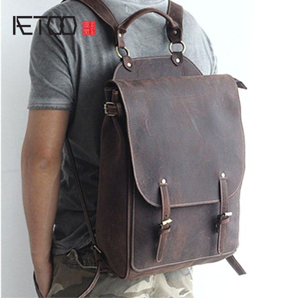 

backpack aetoo front cowhide retro leather shoulder bag men travel europe and the united states crazy horse