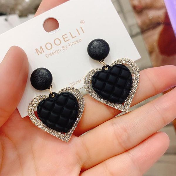 

korea crystal love pendant earrings for women simple fashion zircon statement jewelry accessories anniversary gift dangle & chandelier, Silver