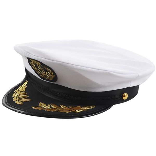 Cappello da capitano per yacht per adulti Cappello da marinaio Cappello da marinaio per navi Costume da festa in maschera Cappelli a tesa larga neri + bianchi