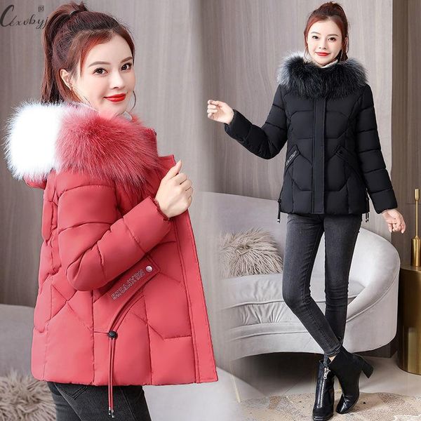 

women's down & parkas winter hooded big fur letter print women oversized 4xl puffer jacket streetwear lady cotton padded coat zipper up, Black