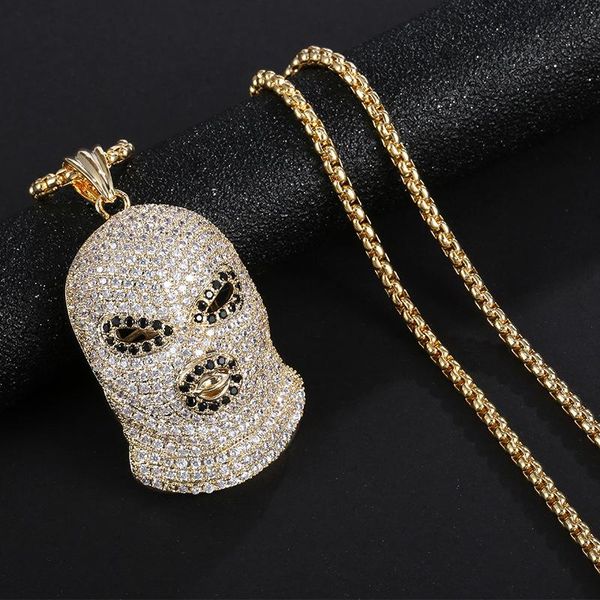 

pendant necklaces hip hop full cz stone paved bling out csgo cs go goonski mask pendants necklace for men rapper jewelry gold color, Silver