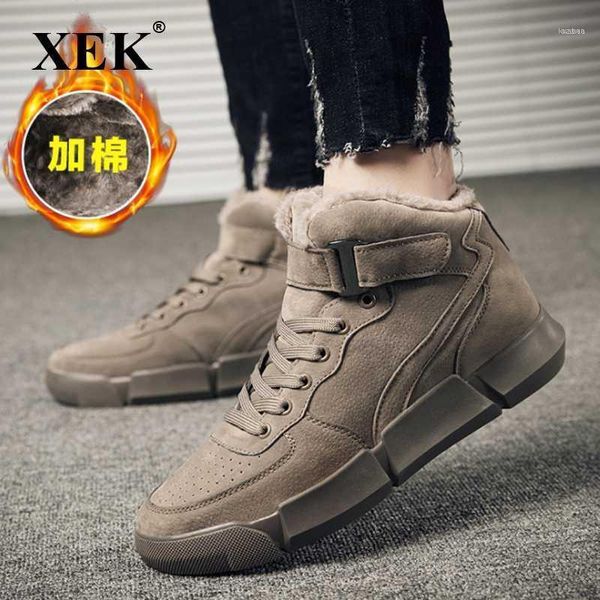 

boots xek 2021 fashion sneakers men winter shoes plush inside antiskid bottom keep warm comfortable zll51411, Black