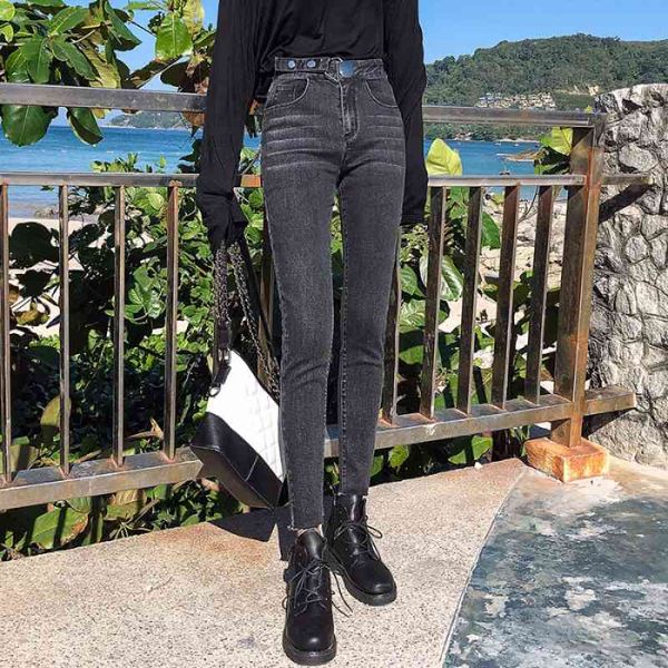 

jxmyy spring new black high-waisted jeans women's slim slimming nine-point tight-fitting all-match pants trend 210412, Blue