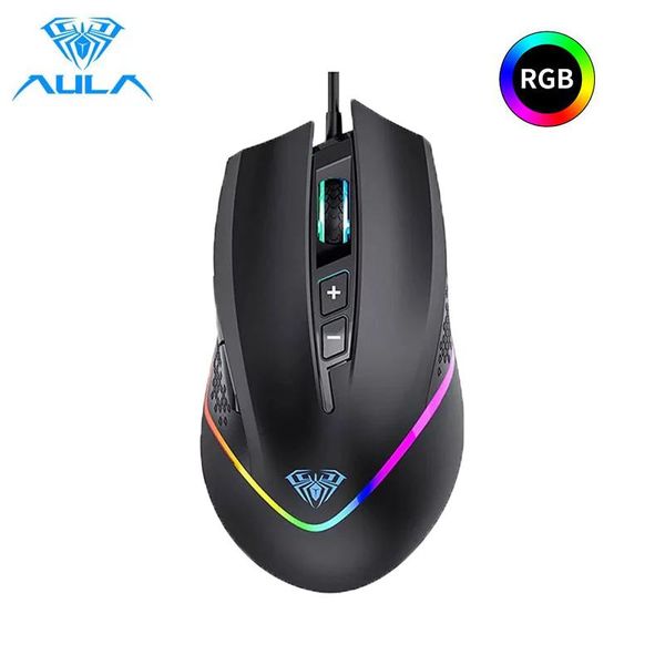 

mice aula rgb gaming mouse wired 2 side buttons programmable 6400 dpi adjustable comfortable ergonomic optical grip pc desklaptop