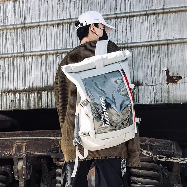 

trendy bright oxford cloth waterproof womens backpack hip hop large capacity zipper mens school bag travel rucksack