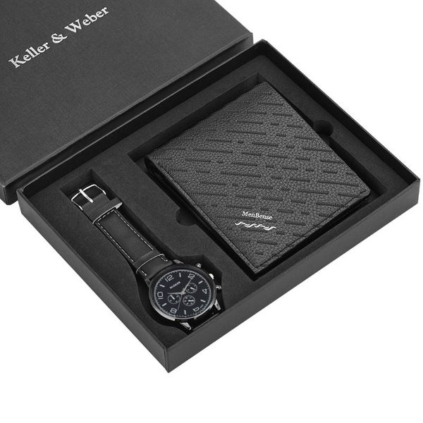 

wristwatches wallet watch gifts set 3atm quartz mens watches wave point twill gift box for dad husband boyfriend reloj carteira, Slivery;brown