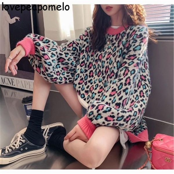 

colorful print women's sweater 2021 autumn winter women clothing female pullover knitted sweaters oversize leopard ladies, White;black