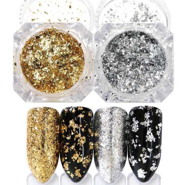 

nail glitter 1 box chameleon flakes irregular aluminum foil uv gel polish sequins palliette manicures art decoration powder, Silver;gold