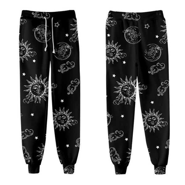 

men's pants 2021 hip hop men women elastic waist joggers pant streetwear casual black sun and moon print trousers cargo