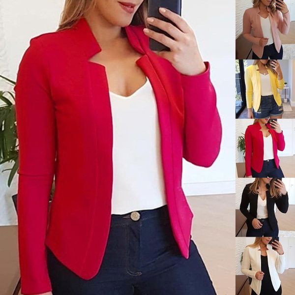 

women's suits & blazers autumn fashion solid color no button blazer women long sleeve slim office suit jacket coat single breasted all-, White;black