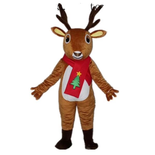 Prestazioni Red Scarf Deer Mascot Costumes Halloween Fancy Party Dress Personaggio dei cartoni animati Carnevale Natale Pasqua Pubblicità Festa di compleanno Costume Outfit