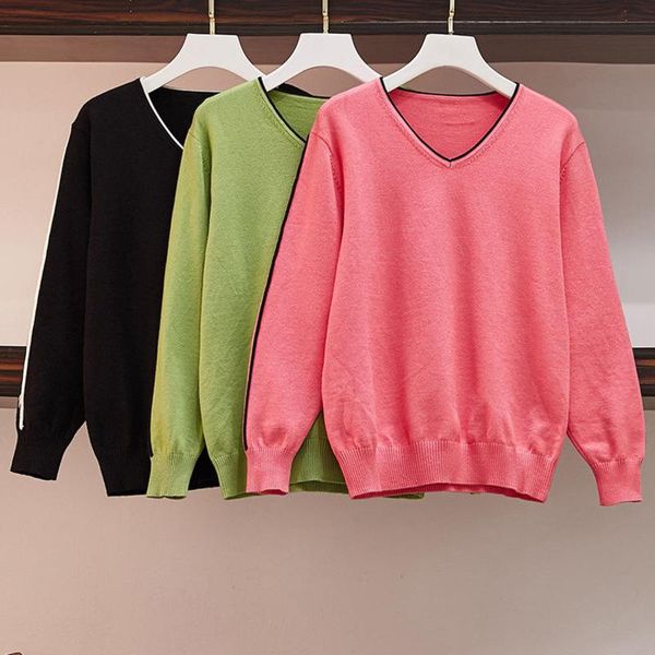

plus size t-shirt nkandby v-neck knitted sweater 2021 autumn and winter large women's minimalist style loose jumpers oversize, Black