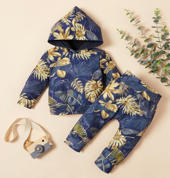 

children printed hooded sweater + pants suit, White