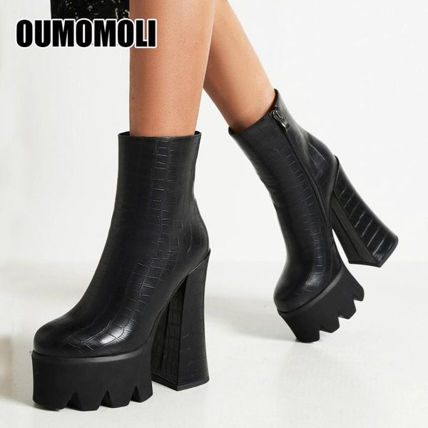 

boots leather women ankle super square high heel 15cm short fashion zipper ladies autumn winter shoes punk vc2142, Black