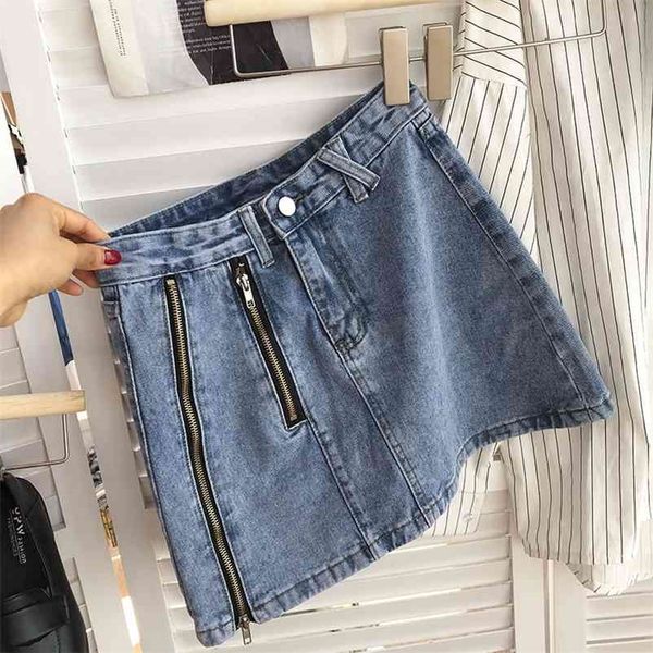 

design sense double zipper high waist a-line skirt female spring dress korean style fashionable all-match thin bag hip 210525, Black