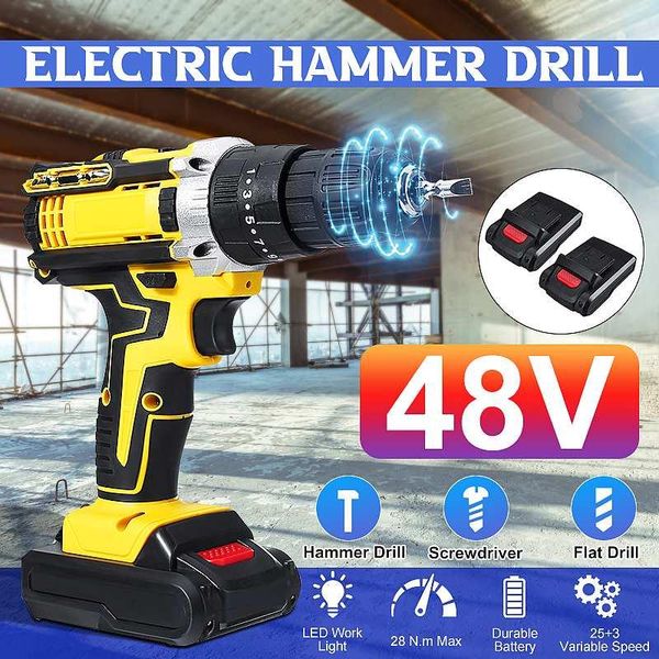

professiona electric drills 48v cordless drill impact screwdriver mini wireless power driver 25+3 torque setting lithium-ion battery