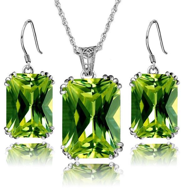 

earrings & necklace luxury gorgeous olive zirce and pandent jewelry set wedding engagement party, Silver