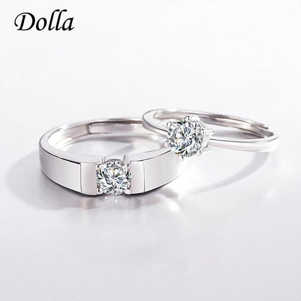 

cluster rings dolla 100% 925 sterling silver couple wedding ring adjustable size zircon party jewelry, Golden;silver
