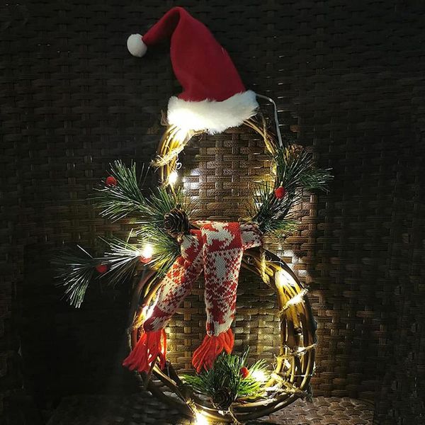 

decorative flowers & wreaths rattan wreath with led string light hanging pendant eight shape christmas hats door home decor party xmas year