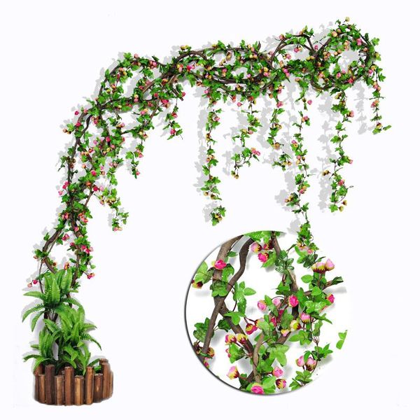 

2.3m artificial flowers rose vine silk fake flower hanging wall plants rattan leaf garden wedding home decoration decorative & wreaths