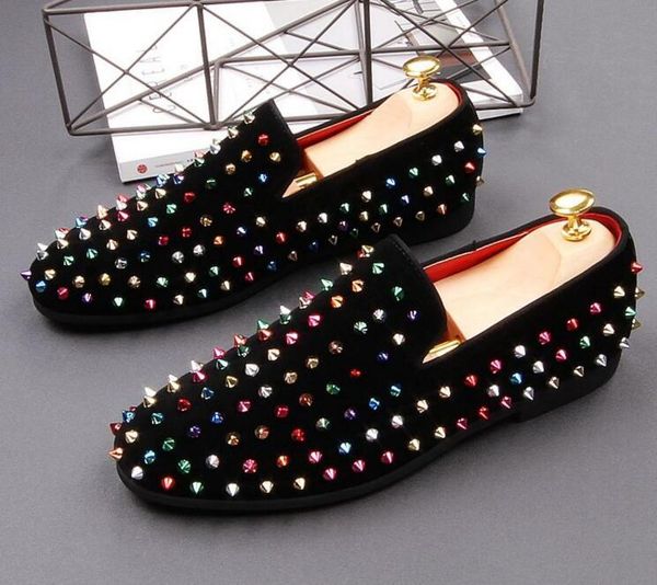 

dress shoes trendsetter pointed colorful rivet flats for men designer wedding oxford formal sapato social masculino, Black