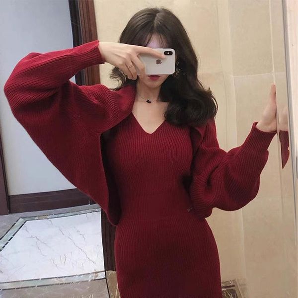 

casual dresses 2021 fashion women's clothing tank v-neck vintage for women woman dress cardigan two-piece suit, Black;gray