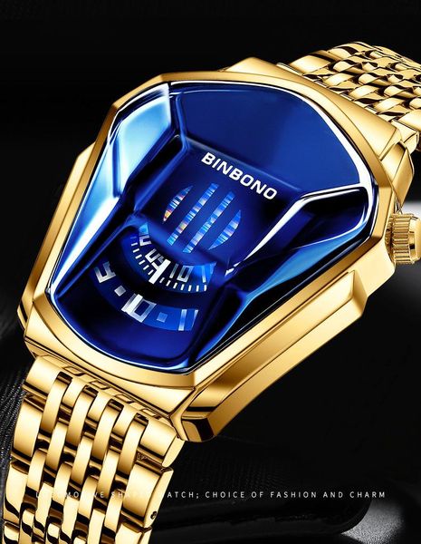 

watch bands fashion cool locomotive mens watches quartz gold wristwatch men waterproof geometric shape relogio masculino, Black;brown