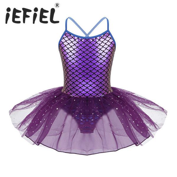 Ragazze dei capretti Glitter Sirena Balletto Tutu Dress Ragazze Abbigliamento da ballo Bambini Formazione Costumi da principessa Ginnastica Esegui Body Q0716