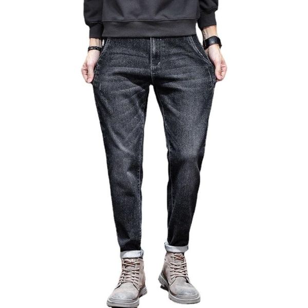 

men's jeans fashion brand elastic versatile korean slim fit spring autumn blue black long pants men