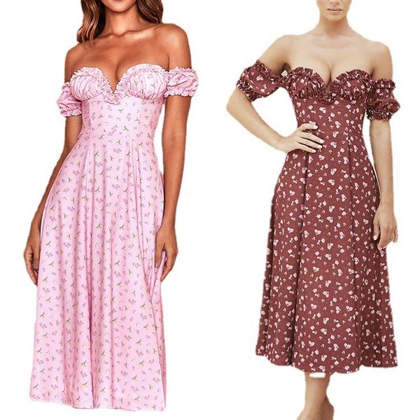 

charming dresses 2021 summer light ripe split floral shoulder strapless, Black;gray