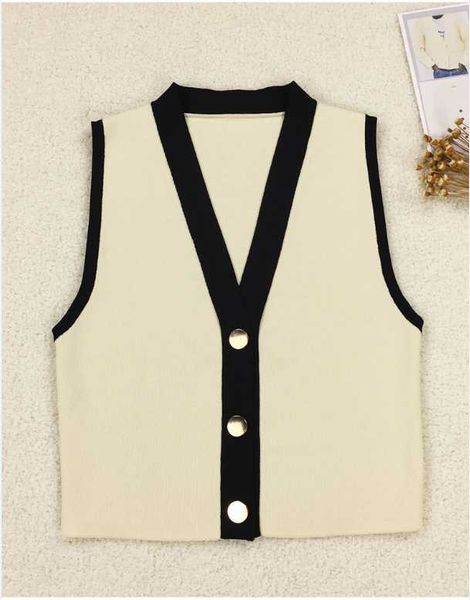 

women's vests 2021 woman spring summer knitting single breasted vest temperament commuter cardigan sweet, Black;white