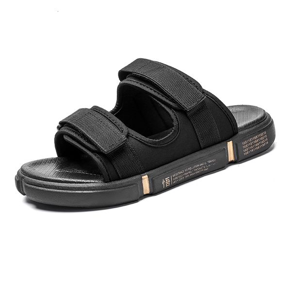 

slippers men's summer casual style beach shoes male outdoor holiday travel footwear teenager youth velcro sandals 75j, Black