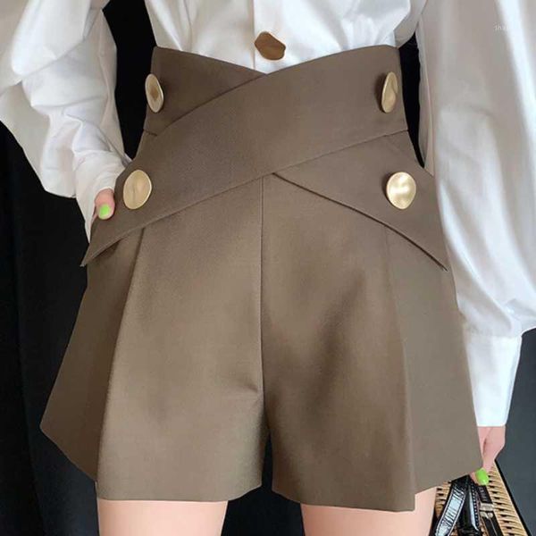 

summer fashion double breasted ol shorts women high waist cross up wide leg women's, White;black